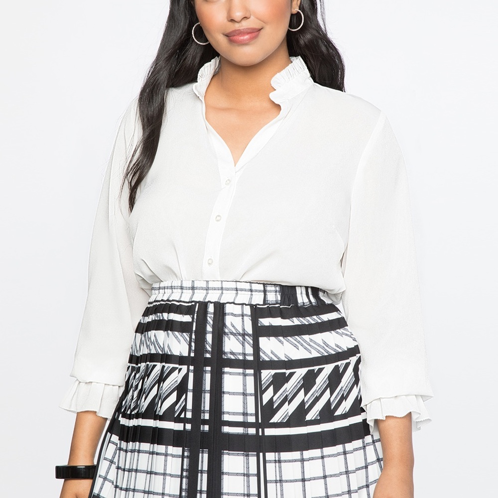 Eloquii Premier Long Sleeve Ruffle Hem Blouse